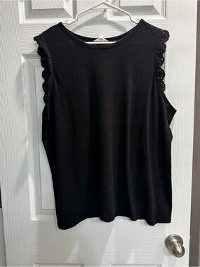 Time and Tru Black Lace-Trim Sleeveless Tank